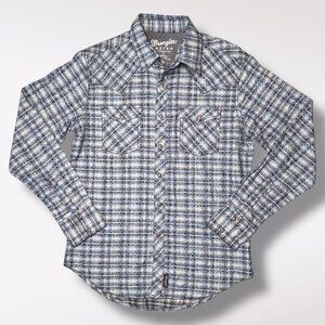 Wrangler Retro Blue Plaid Snap Western Shirt Long Sleeve Men’s Medium